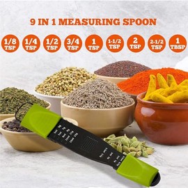 Performore Cuchara medidora ajustable, herramienta de cocina todo en uno 9 en 1 para ingredientes secos y lquidos, doble extremo, ahorro de espacio,  