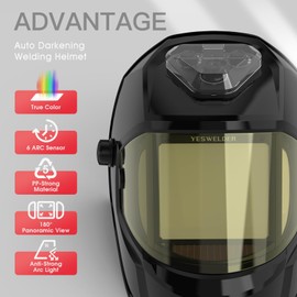 YESWELDER Panoramic Three Sides Auto Darkening welding Helmet with 6 Arc Sensors, Blue Light Blocking, 1/1/1/1 True Color, Type-C Charging, Wide Shade for TIG MIG ARC CUT GRIND Welder Hood Mask
