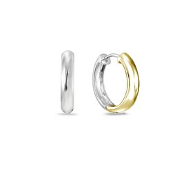 Sterling Silver Two-Tone Yellow 4x16mm Polished Oval Small Reversible Hinged Huggie Hoop Earrings for Teens