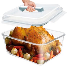 Large Glass Storage Containers with Lids 201oz Extra Large Big Airtight Glass Food Storage Containers for Rotisserie Chicken Watermelon Leftovers Marinade Turkey, BPA Free, Dishwasher Safe