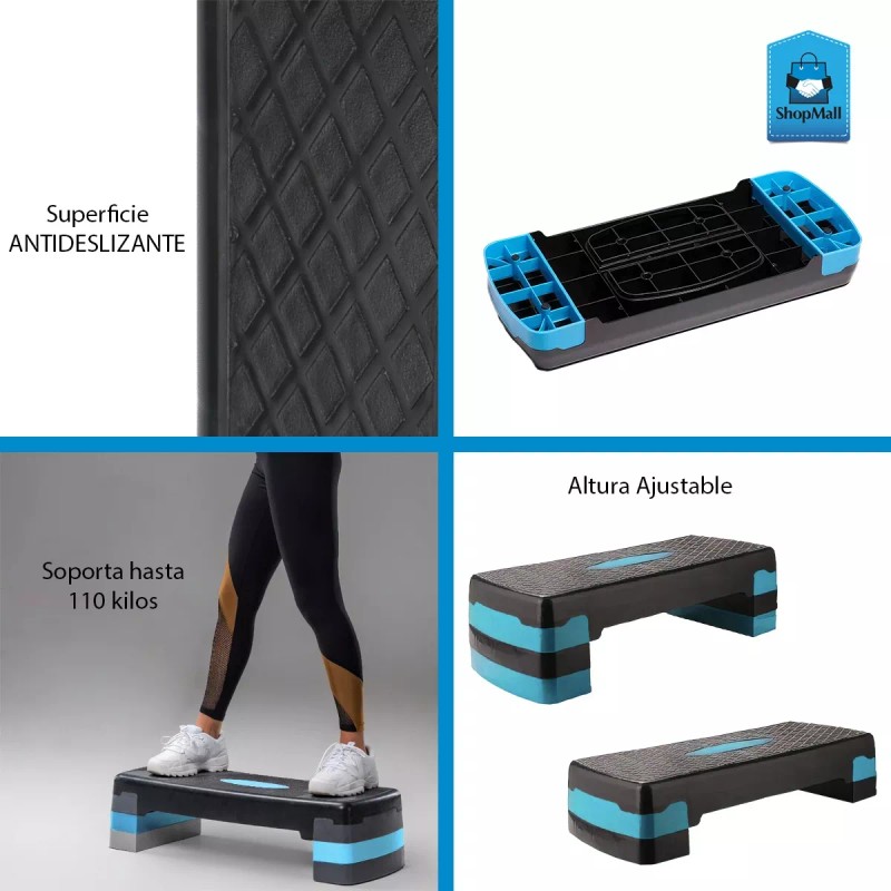 ShopMall Step Banco Aerobics Ejercicio Fitness Crossfit Ajustable Color Azul