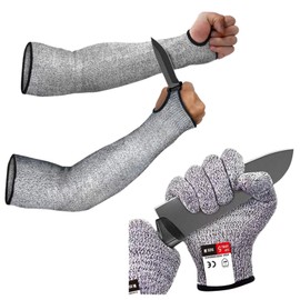 [Life Shop] Self-defense Goods, Hazard Work, Blade Resistant Arm Cover, Gloves Set, Brass Knuckles, Baton, Security Goods, for Women, Kids, HPPE, Grade 5, Protection from Fingertips to Elbows, gray, M