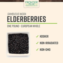 Frontier Co-op Dried Elderberries, European Whole | Kosher & Non-GMO | For Making Tea, Syrup, Gummies | 1 Pound Bulk Bag | Sambucus nigra L.