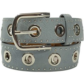 fashionchimp Women's Belt with XXL Eyelets and Rivet Trim, Belt in Vintage Look, Denim Belt, Width Approx. 3.5 cm, blue