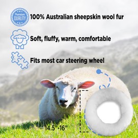 Andalus Luxurious Australian Sheepskin Long Wool Fuzzy Steering Wheel Cover, Anti-Slip 15 Inch Fluffy Steering Wheel Cover Offers a Plush Feel, Eco-Friendly Sheepskin Steering Wheel Cover (White)