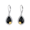 YFN Black Onyx Tear Drop Earrings Sterling Silver Agate Dangle