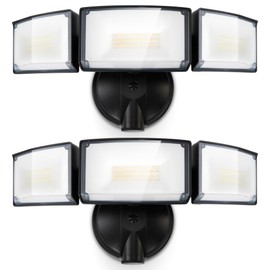 LUTEC 75W 8000 Lumen Floods Light Outdoor, Switch Controlled LED Security Lights with 3 Adjustable Heads, 5000K Daylight, IP65 Waterproof Exterior Flood Light for Garage, Yard, Patio (Black) - 2 Pack