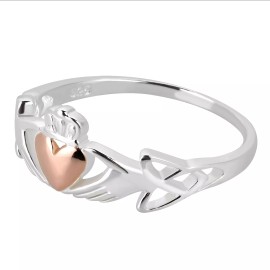 AeraVida Celtic Claddagh Love Heart Rose Gold Vermeil Over Sterling Silver Ring-8