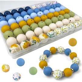 70pcs 15mm Silicone Beads, Bulk Rubber Beads for Keychain Making, Beads for Pen Bracelet Lanyard Making DIY kit - Color: Highland cow