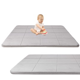 MAXYOYO 1.2" Thick Baby Play Mat for Floor, 36"x60" Foldable Playpen Mat, Tummy Time Foam Mats Ultra Soft Support, Padded Carpet with Non-Slip Backing for Infant,Kids and Toddler Crawling, Grey