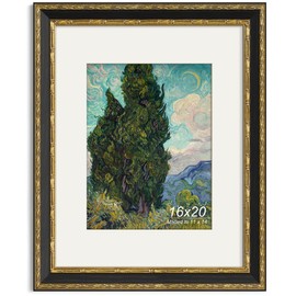 Yaetm 16x20 Vintage Picture Frame, Ornate Antique Gold 16x20 Frame for Wall, White Mat for 11x14 Photos, 1.5-inch Wide Molding - Portrait or Landscape - Wall Mount for Home (Black/Gold, Single)