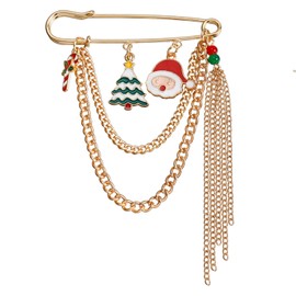 FUTIMELY Christmas Tassel Brooch Pins for Women Girls,14K Gold Plated Santa Clause Deer Tree Ball Collar Brooch Holiday Christmas Party Gifts Jewelry (C)