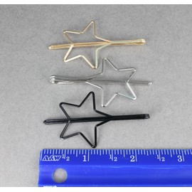 set 3 gold silver black star bobby outline bobbi pins clip barrette hairpin