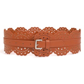 XZQTIVE Women Wide Belt For Dresses Vintage Chunky Belts Thick Leather Waist Belt With Prong Buckle, Silver Brown, Fits Waist 30-35in