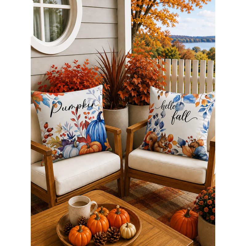 Fall Pillow Covers 18x18 Set of 2 Velvet Farmhouse Rustic