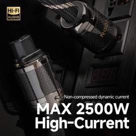 TODN Power Cable Audiophile 7 AWG OFC+OCC Core HiFi Audio Power Cord with Carbon Fiber Shell, 24K Gold Plated 3 Prong Plug/IEC C15, Φ17.5mm, 6.5ft/2m