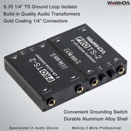 WisWinDa Pro TS-2 Microphone Hum Eliminator 2 Channels 6.35 1/4inch Ground Loop Isolator for Microphone/Audio Player/Audio System etc Eliminate The Current Hum Noise (PRO TS/TRS-2)