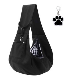 DAVBNM Dog Sling, Hands-free Puppy Carrier, Black Shoulder Strap Puppy Sling, Dog Carrier Sling with Pet Tag, Hand-Free Pet Sling Carrier Small Dog Sling for Small & Medium Outdoor Walking Travel