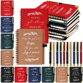 20 Pcs Christian Gifts Notebooks Bible Verse Spiral Notebook and Bible Ballpoint Pen Prayer Journal Religious Inspirational Notebook Scripture Notepad for Men Women Sunday School Church Visitor
