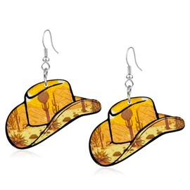 QUSIJIA Western Cowgirl Hat Drop Earrings for Women 60s 70s Boho Vintage Party Jewelry for Women(B)