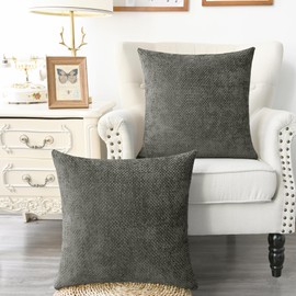 CaliTime Throw Pillow Covers Pack of 2 Soft Solid Dyed Cross Chenille Cushion Cases for Couch Sofa Home Decoration 18 X 18 Inches Black