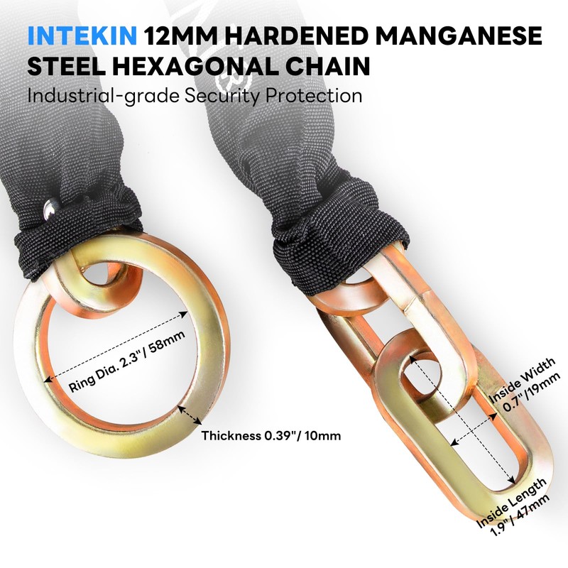 INTEKIN Maximum Security Chain 5 ft x 1/2" Thick Bicycle