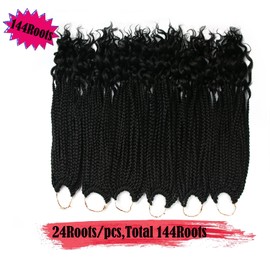 Crochet Box Braids Crochet Hair for Women 144 Roots/pack Black Braid With Curly Ends 14Inch Box Braids Pre Looped 24 Strands/pcs Braiding Hair Extensions