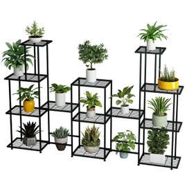 Twhep Tall Multi Tier Plant Stand, 13 Tiers Multifunctional Plant Stands for Indoor Plants, Decorative Black Steel Plant Shelf for outdoor Patio Garden Balcony and Yard
