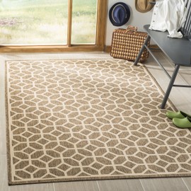 SAFAVIEH Linden Collection LND127D Geometric Indoor/ Outdoor Non-Shedding Easy Cleaning Patio Backyard Porch Deck Mudroom Area Rug, 5'3" x 7'6", Beige / Cream