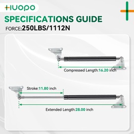 Huopo 28 Inch 250 lb/1112 N Gas Strut Shock with L Type Mounts Lift Support for RV Bed, Truck Bed Cover, Boat Heavy Lid, Basement Floor Hatch, Travel Trailer Door, Other Custom Project