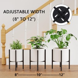 2-Pack Adjustable Metal Plant Stand Indoor Outdoor - Fits 8 to 12 Inches Pots - Mid Century Modern Planter Stand Black Flower Pot Holder Home Decor for Gardening Gifts