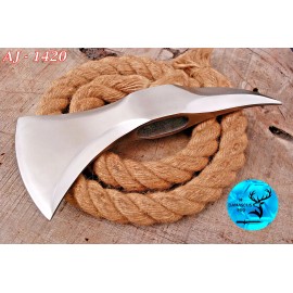 M Damascus HANDMADE CARBON STEEL AXE HEAD / HATCHET INTEGRAL VIKING THROWING TOMAHAW- 1420