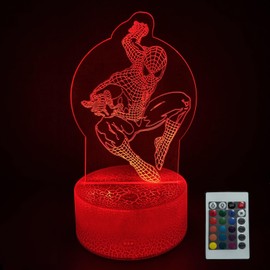 JOCHUI 3D Spider Night Light, Super Hero Illusion Table Lamp with 16 Colors Remote Control Touch Lamp LED USB Night Light Desk Lamps Room Decorations Home Decor Holiday Gifts Birthday Gifts