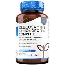 Nutravita Glucosamine and Chondroitin Complex C 180 High Strength Capsules C Contributes to The Maintenance of Normal Immune System C with Vitamin C, Turmeric, Ginger and Rosehip C Made in The UK by Nutravita