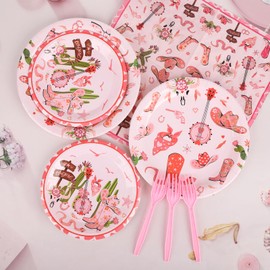 BORAENDEY 240PCS Cowgirl Party Supplies Serve 60,Western Cowgirl Rodeo Theme Party Paper Plates,Napkins,And Forks Kit for Birthday Party Baby Shower Party Decorations