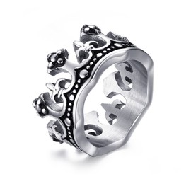 VNOX Mens Stainless Steel Vintage Crown Ring for Wedding Band Promise Engagement Size 9