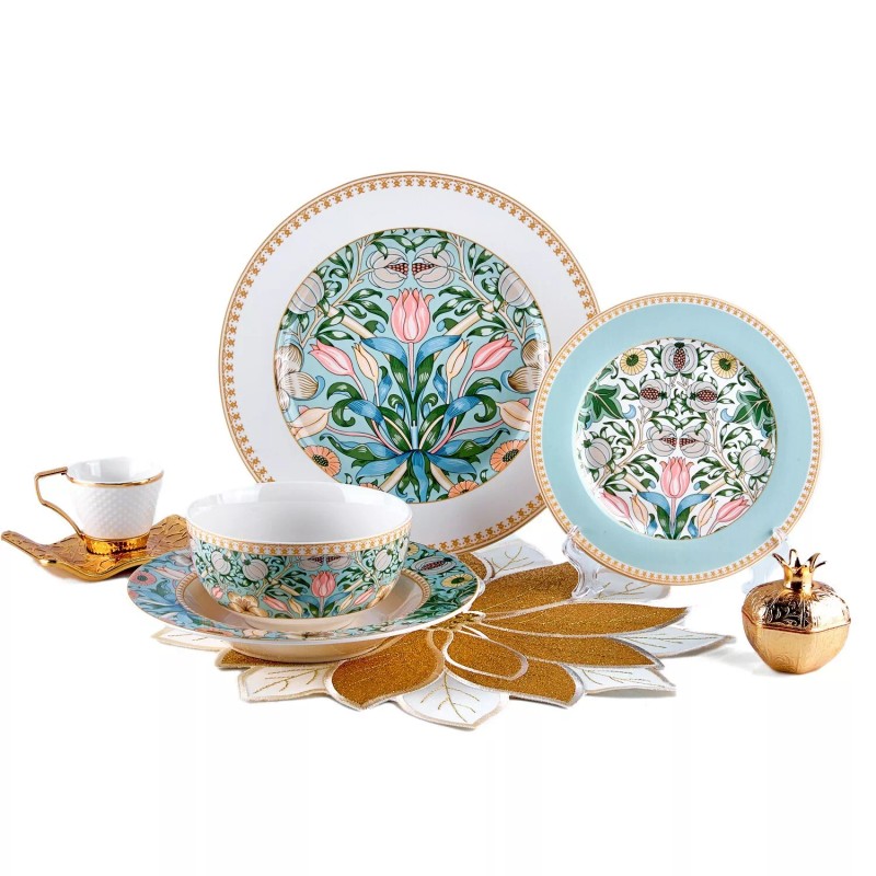 SET OF 6 Morris Garden Porcelain Dessert Plates Floral Bone