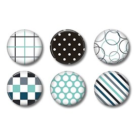 Turquoise Blue & Black Pattern Locker Fridge Magnets - Set of 6 - Aqua Mint Teal - Cute Whiteboard Refrigerator Magnets for Home School or Office