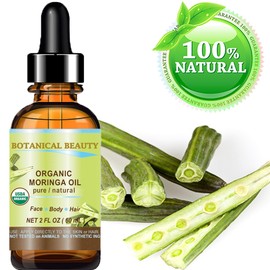 Botanical Beauty‎ Organic Moringa Oil 100% Pure Natural Undiluted 2 Fl.oz.- 60 ml. for Face Skin, Hair, Lips, Body, Nails Rich in Vitamin C, Vitamin E