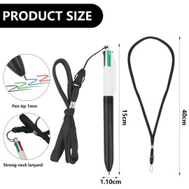 MOTIBACK Pack of 11 4 Colours Ballpoint Pens, 4 in 1 Multicoloured Ballpoint Pen with Rope 1.0 mm for Office School Supplies, Students, Children, Gift (Black)