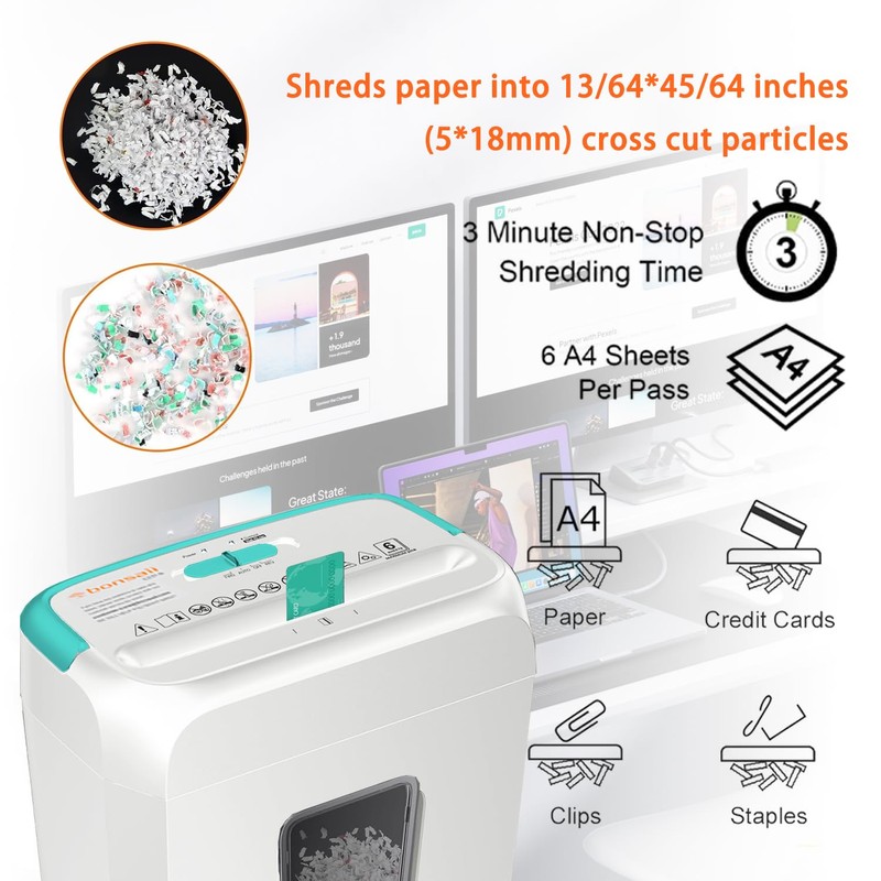 Bonsaii High Security Shredding Paper Shredder, 6-Sheet Cross-Cut, Credit Card