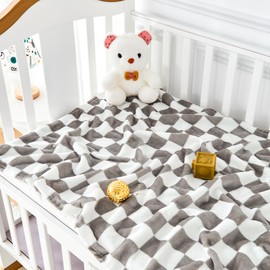 Yurhap Manta de bebé a cuadros de forro polar, mantas de bebé de forro polar neutras para niños y niñas, súper suaves, cálidas y ligeras, para recién nacidos, bebés, regalos para cuna, cochecito