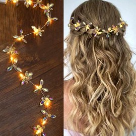 CASDRE- Enredadera para el cabello con luz LED para novia, tocado de novia con diamantes de imitación plateados, diadema de cristal, accesorio para el cabello