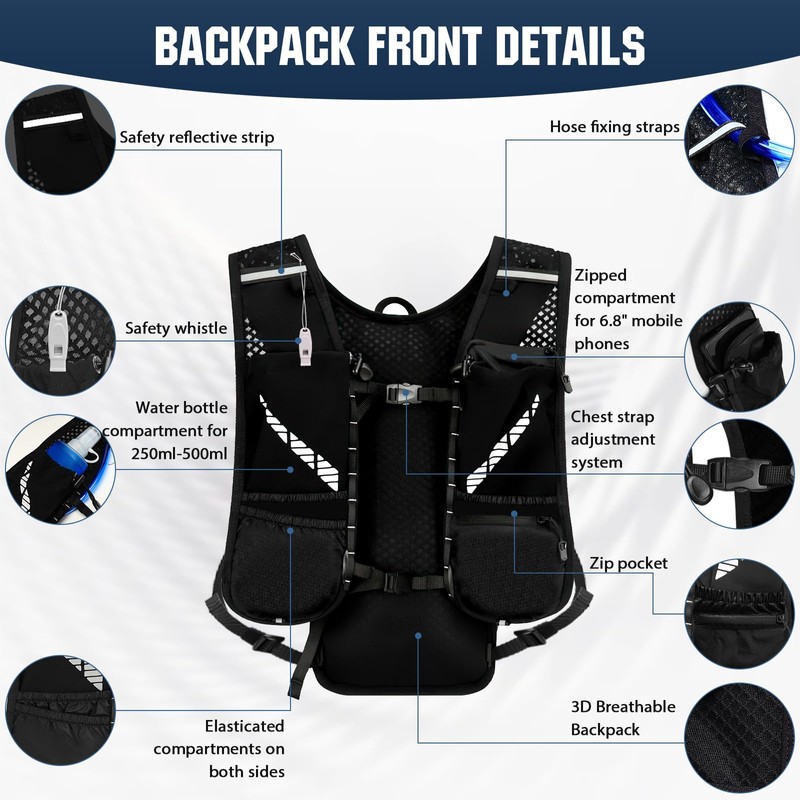 VHUTOU 5L Running Vest, Ultralight Hydration Backpack, Running Vest Hydration