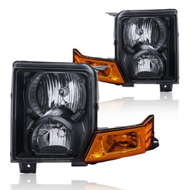 KUIPERAUTO Headlights Assembly Replacement Compatible for 2006-2010 Jeep Commander Sport Utility Halogen with Clear Lens Black Housing Amber Reflector Front Lamps Driver and Passenger Side (Set of 2)