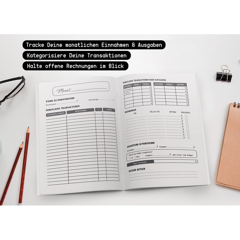 Financial Planner DIN A4 - Track Monthly Income, Expenses &