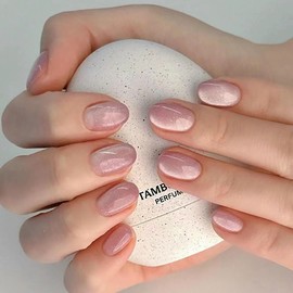 Pink Press on Nails Short Almond Fake Nails Pink Glitter False Nails with Shiny Glitter Design Glue on Nails Full Cover Glossy Artificial Acrylic Stick on Nails for Women Manicure 24 Pcs