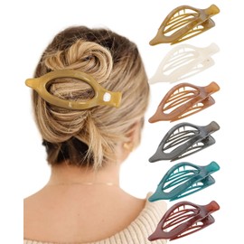 Flat Hair Claw Clips for Women - 6Pcs Lay Down Claw Clips French Concord Hair Claw (Amber (Brown))