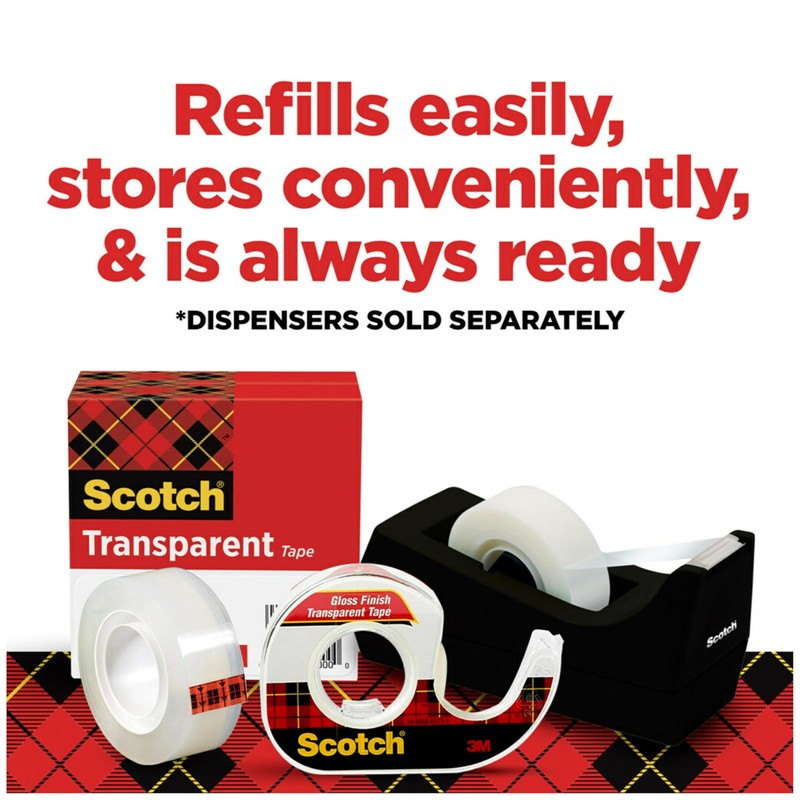 Scotch Transparent Tape, 1 Roll, 3/4 in x 1296 in,
