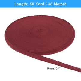 uxcell 50 Yardas de Cinta de Sarga de Algodón, Cinta de Bies de 10 mm de Tejido de Espiga para Ropa, Costura y Manualidades (Rojo Granate)